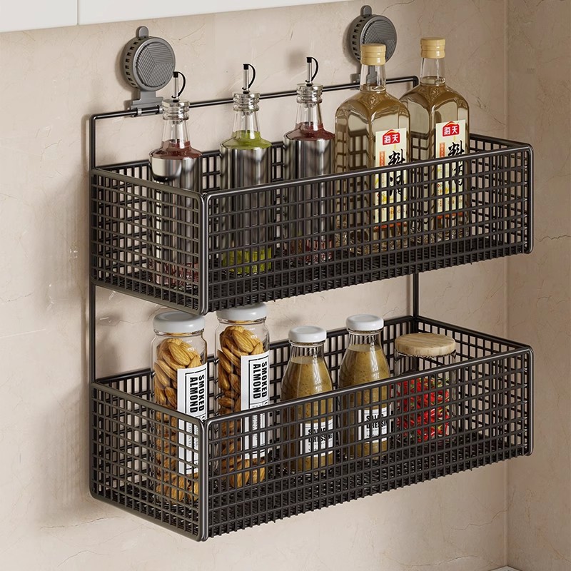 Kitchen Suction Cup Storage Rack Wall-Mounted Refrigerator Side Storage Hanging Wall Multi-Layer Spice Rack Punch-Free Onion, Ginger and Garlic Box