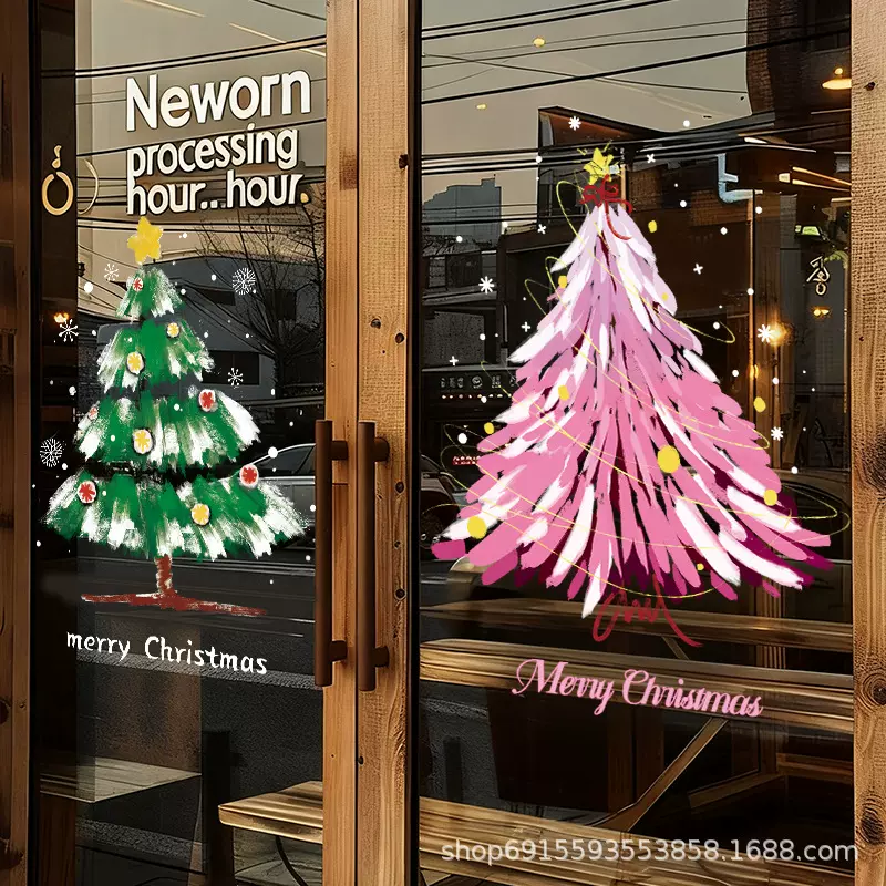 2026圣诞节装饰品布置圣诞树玻璃窗贴静电贴窗贴圣诞老人橱窗贴纸