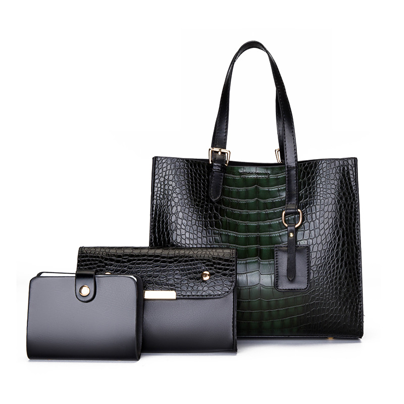 European And American Fashion Crocodile Pattern Three-piece Elegant Handbag Messenger Bag display picture 4