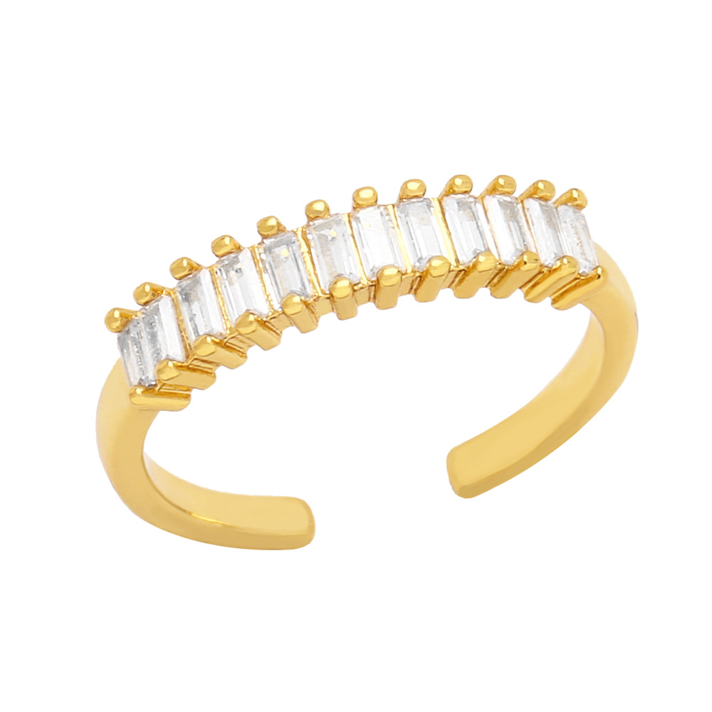 Fashion Square Copper Open Ring Plating Inlay Zircon Copper Rings