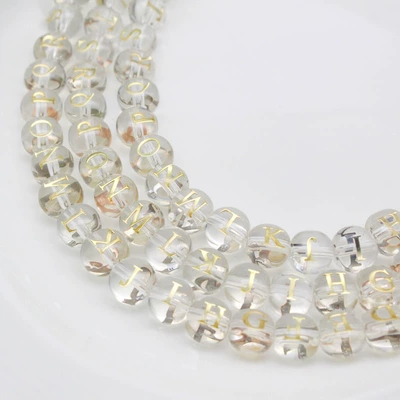 Transparent White Crystal Gel Dropping Letter Pieces Glass Flat Beads English DIY Handmade Bracelet Jewelry Beads (Zərgərlik ara hissələri) - 8mm-crystal-white-letters-family-portrait-26-pieces