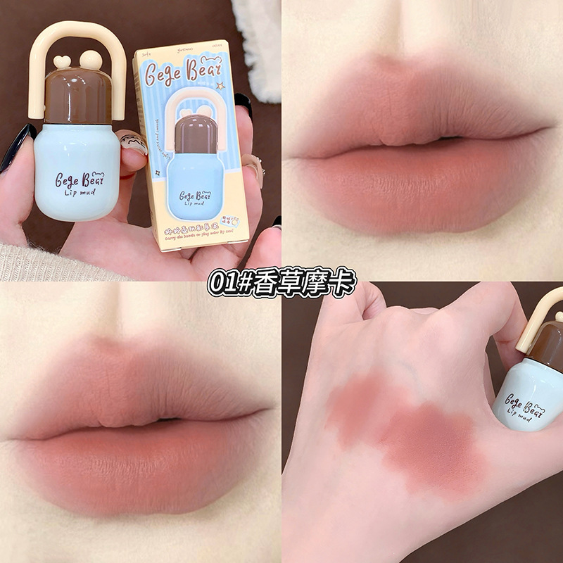 Gege Bear Glue Lip Color Lash Silky Matte White Lip Esmalte Soft Mist Lipstick Cross-Border Beauty