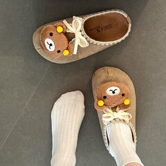 漂鸿时尚可爱卡通小熊蝴蝶结花边包头拖鞋女2025秋冬外穿家居拖鞋