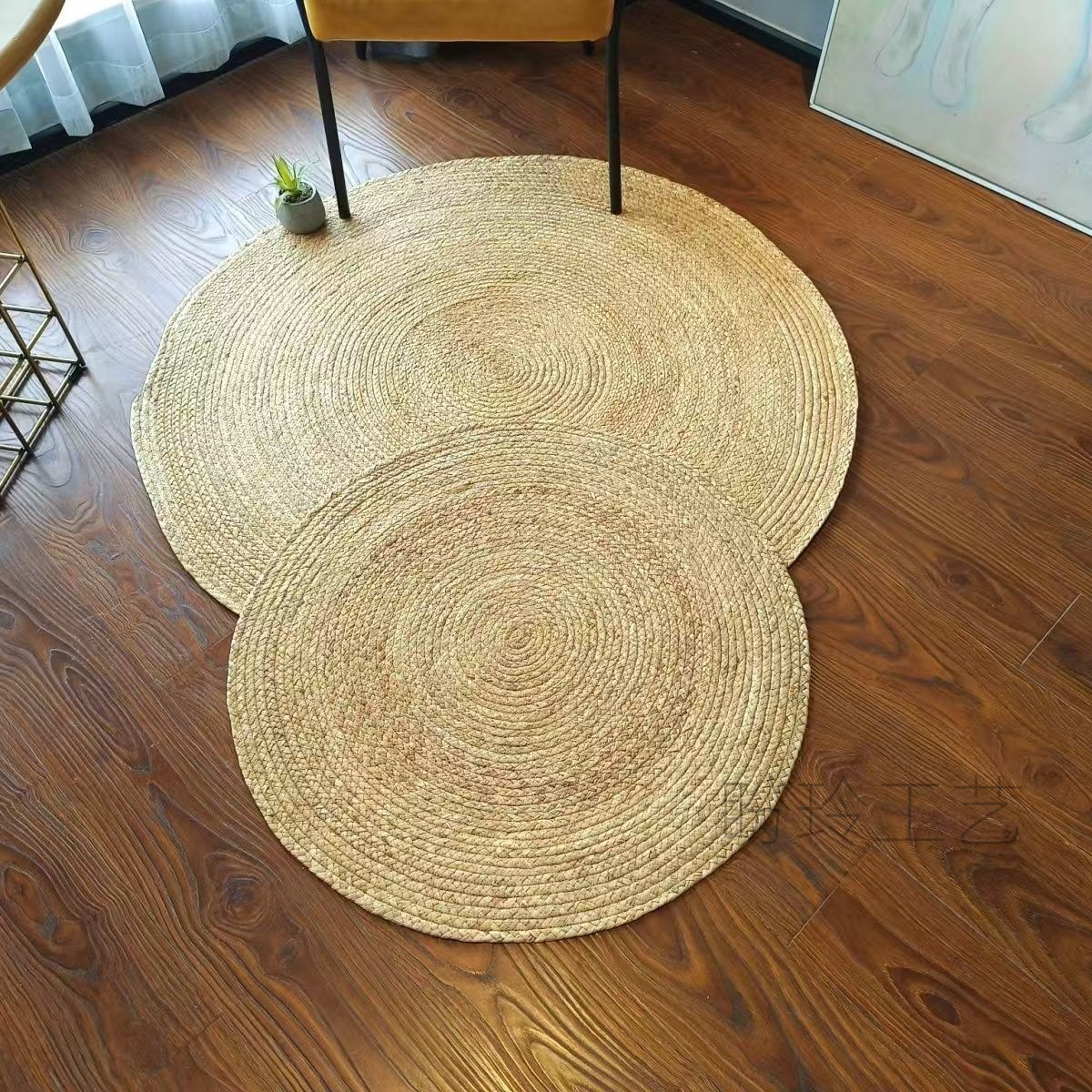 Tejido de caña, alfombra redonda, alfombra de piso, mesa de comedor, sala de estar, dormitorio, alfombra decorativa