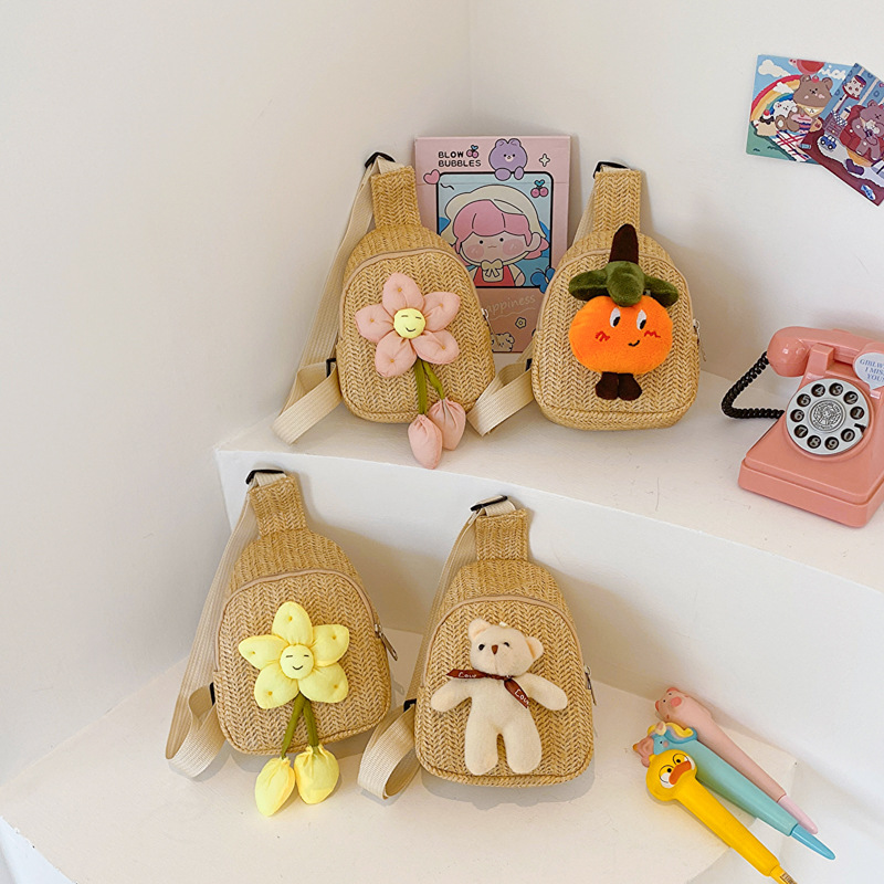 Bolso crossbody tejido a mano para niños pequeño bolso de pecho de dibujos animados lindo oso niña fuera mochila bebé mini monedero