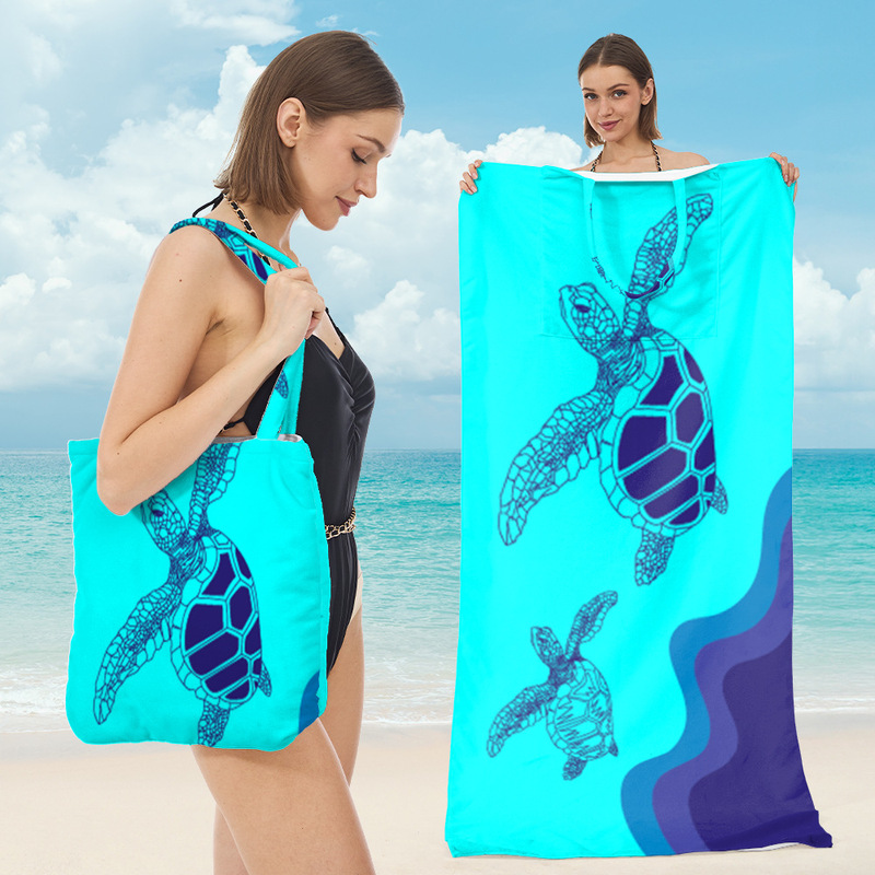 Amazon Ultra-Fine Printed Two-In-One Beach Towel Backpack Shoulder Bag Seaside Sun Protection Absorbent Towel Outdoor Bath Towel