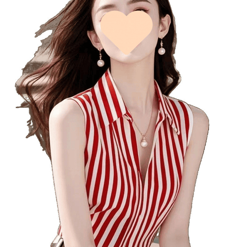 Retro Striped Vest with a Unique and Distinctive Design, Polo Collar Sleeveless Top for Layering with Shirts for Women Retro Striped Vest with a Unique and Distinctive Design, Polo Collar Sleeveless Top for Layering with Shirts for Women