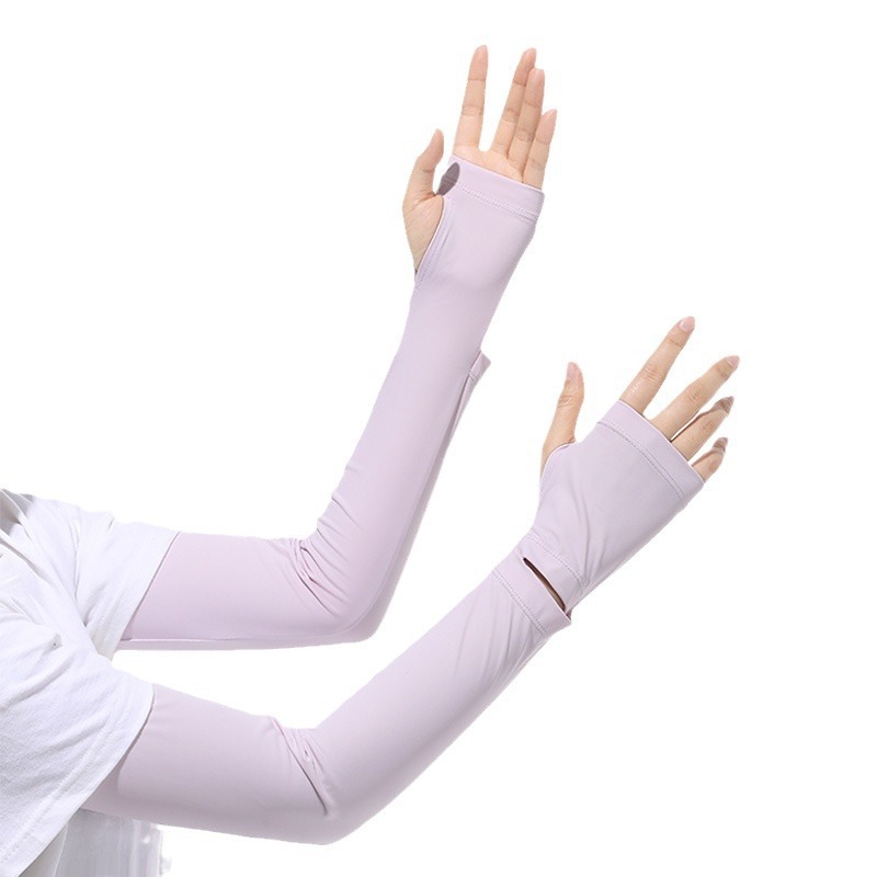 Nuevo protector solar manga de hielo ligero y transpirable para mujer conducción de verano larga antideslizante anti-ultravioleta manga de seda de hielo pantalla táctil