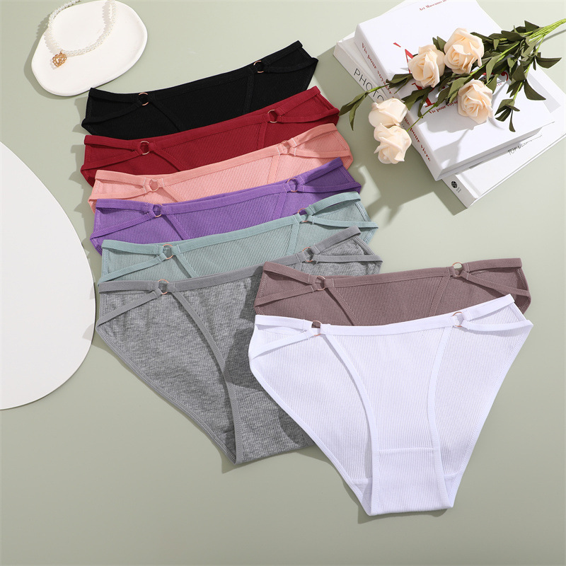 Cross-border women's underwear comfortable threaded cotton bikini underwear ring stitching solid color low waist women's briefs