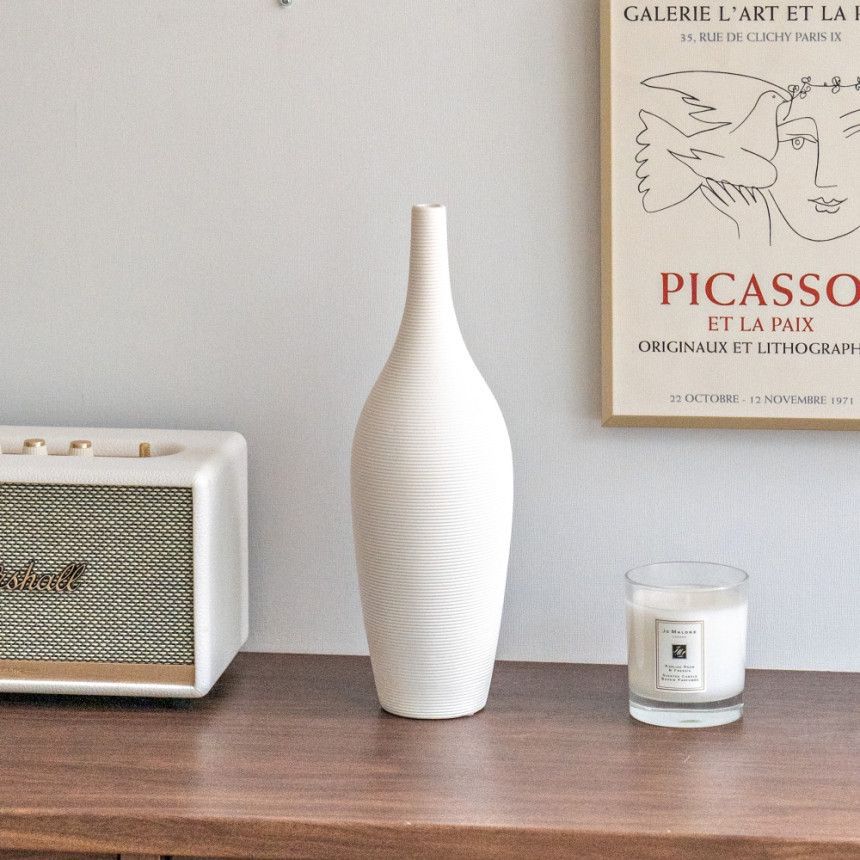 Jarrón de arte creativo a rayas blancas Adornos Wabi-Jifeng Mesa de sala de estar Accesorios para el hogar Pequeña flor de cerámica