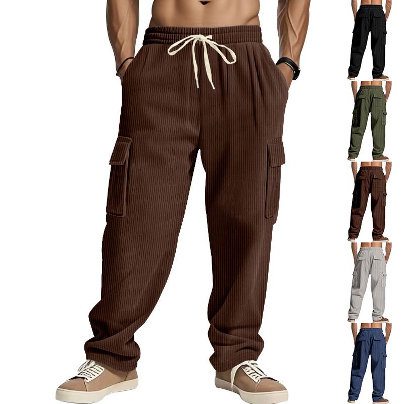 Amazon Cross-Border Heavy Corduroy American Retro Work Pants Men's Multi-Pocket Loose Wide-Leg Casual Trousers