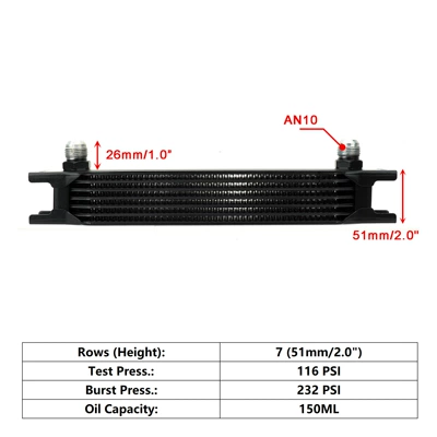 An10 Universal British Oil Cooling Radiator Engine Oil Cooler 7/10/13/16/19/25/30 Rows (car radiator) - row-7-black
