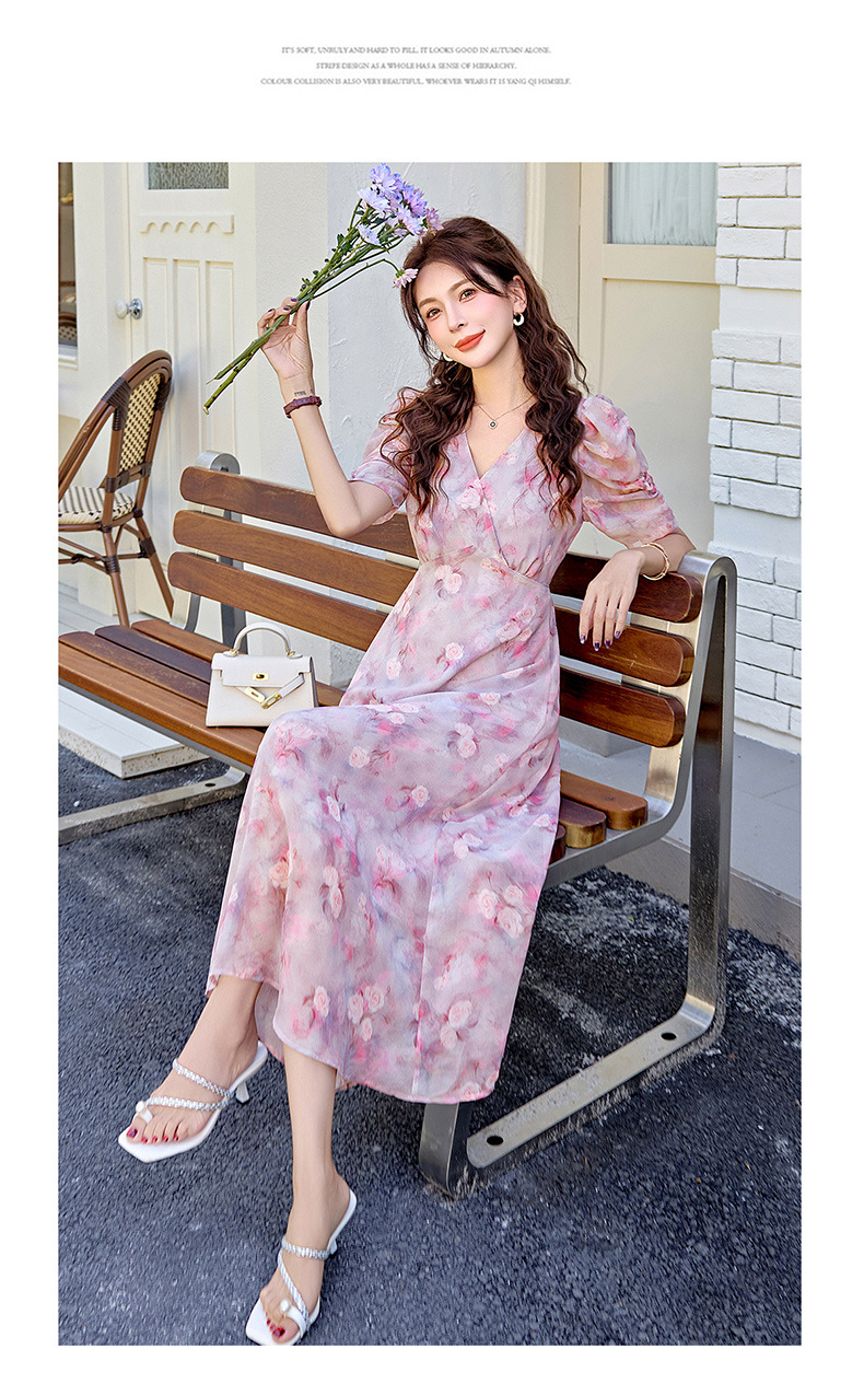 Đầm maxi nữ thắt eo in hoa phong cách mềm mại mùa hè 2025 ME5631 — hoa xanh, hoa hồng tím chi tiết 16