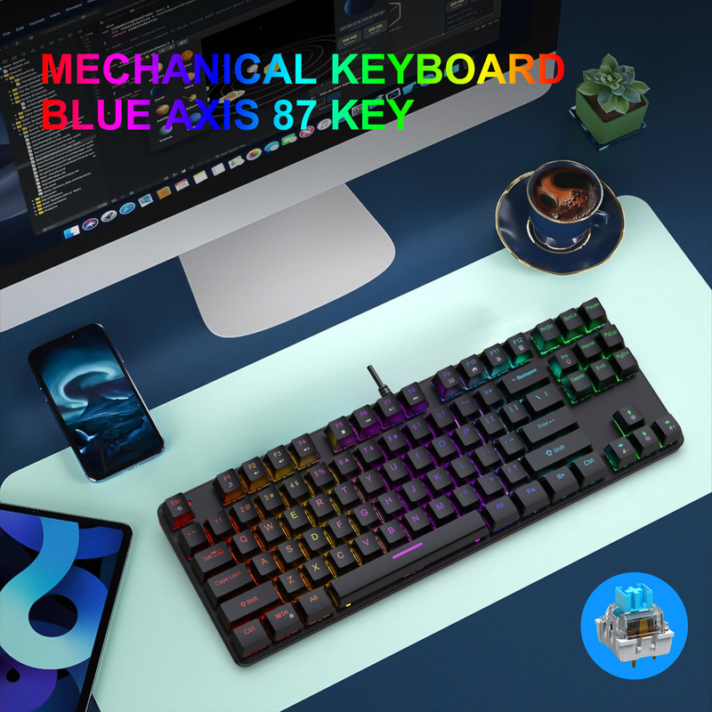 工場現物機械キーボードK87青軸赤軸茶軸黒軸工場キーキャップ電気競争キーボードRGBライト効果|undefined