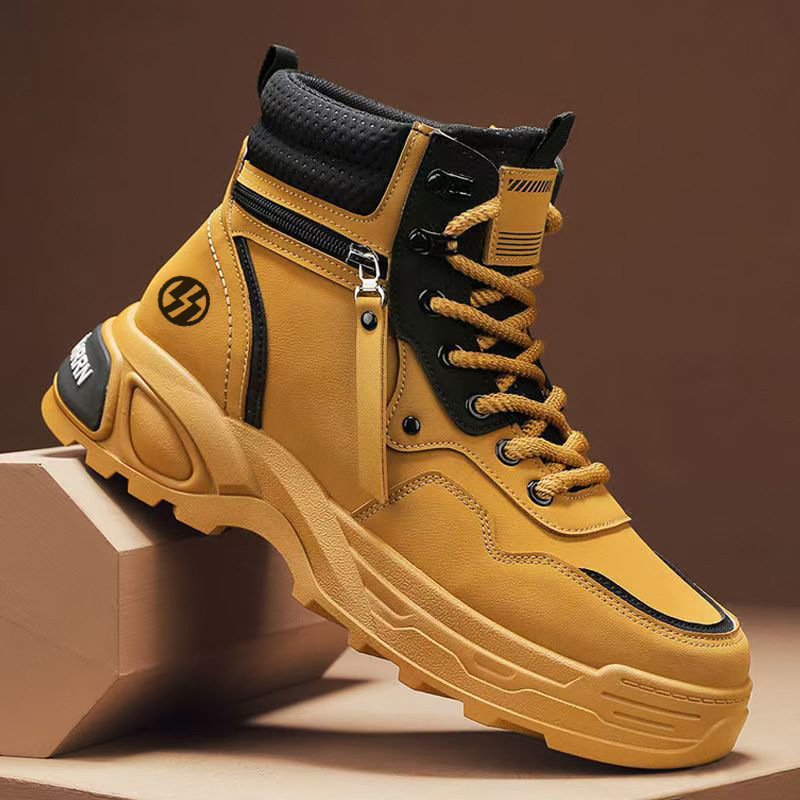 Zapatos de hombre de alto nivel de invierno de montaña casuales antideslizantes zapatos de herramientas de cuero impermeable con una sola gruesa aumentada botas Martin blancas