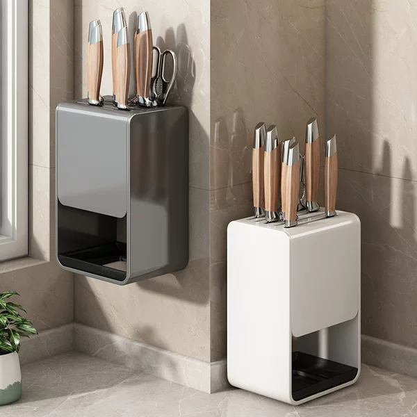 Kitchen Knife Holder Countertop Wall-Mounted Gun Ash Storage Rack Household Multi-Functional Knife Holder Kitchen Knife Storage Rack