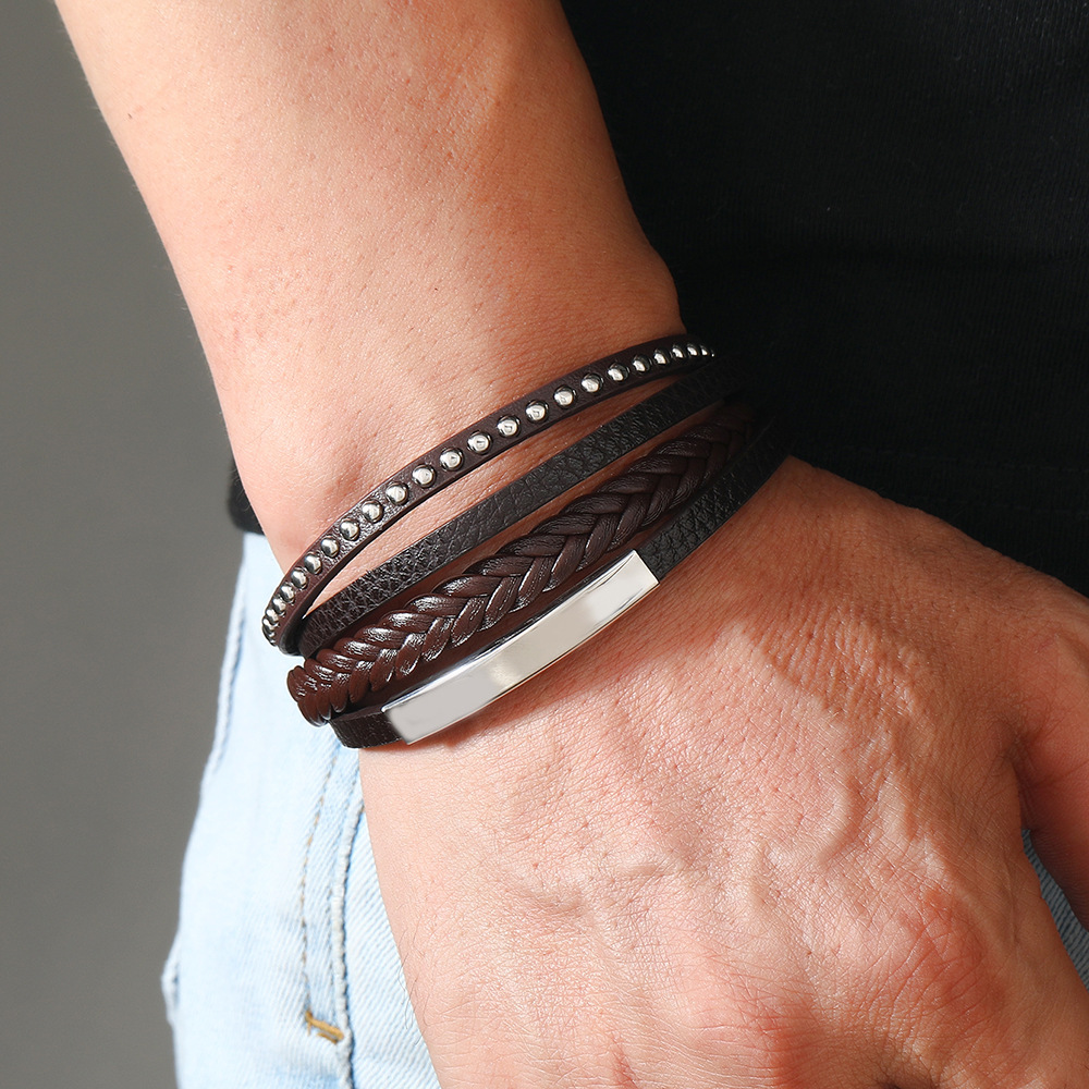 Rétro Couleur Unie Acier Inoxydable Faux Cuir Unisexe Bracelets display picture 5