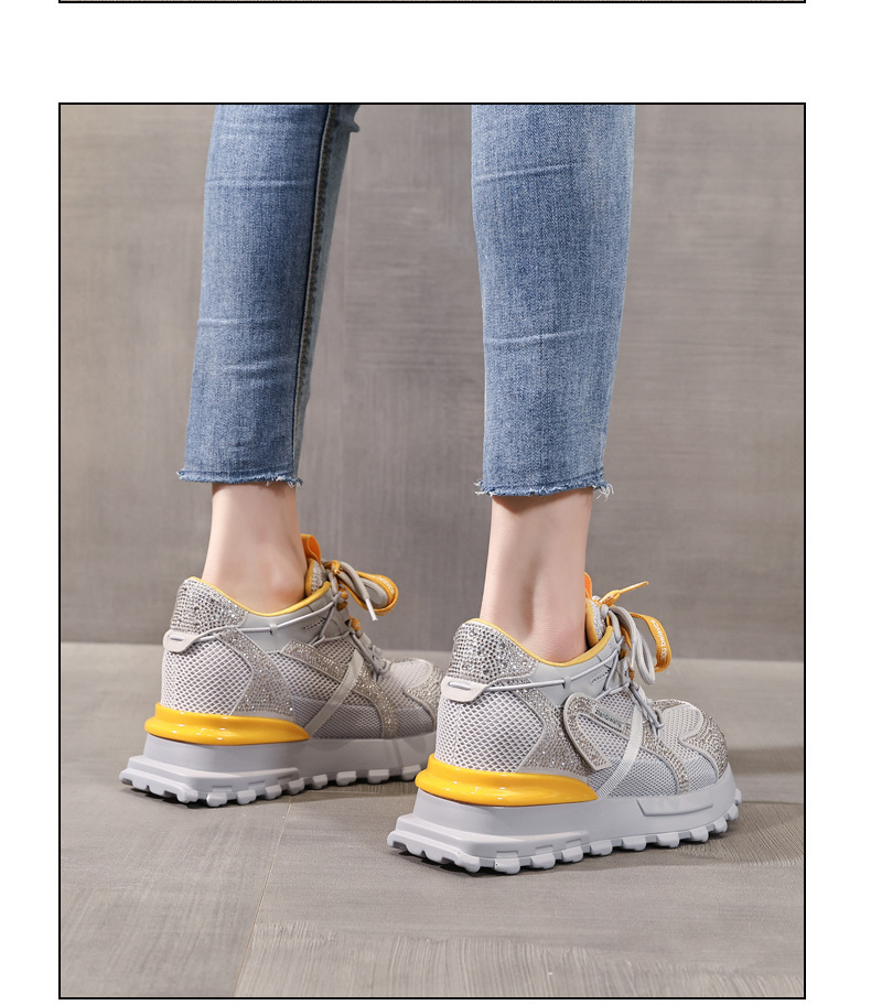 Giày sneaker nữ chunky đế dày lưới phối đá rhinestone — màu trắng chi tiết 13