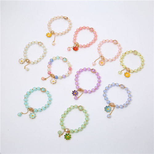 New Japanese and Korean Explosive Crystal Beaded Bracelet Female Sunflower Student DIY Daisy Bracelet Ins Bracelet Wholesale