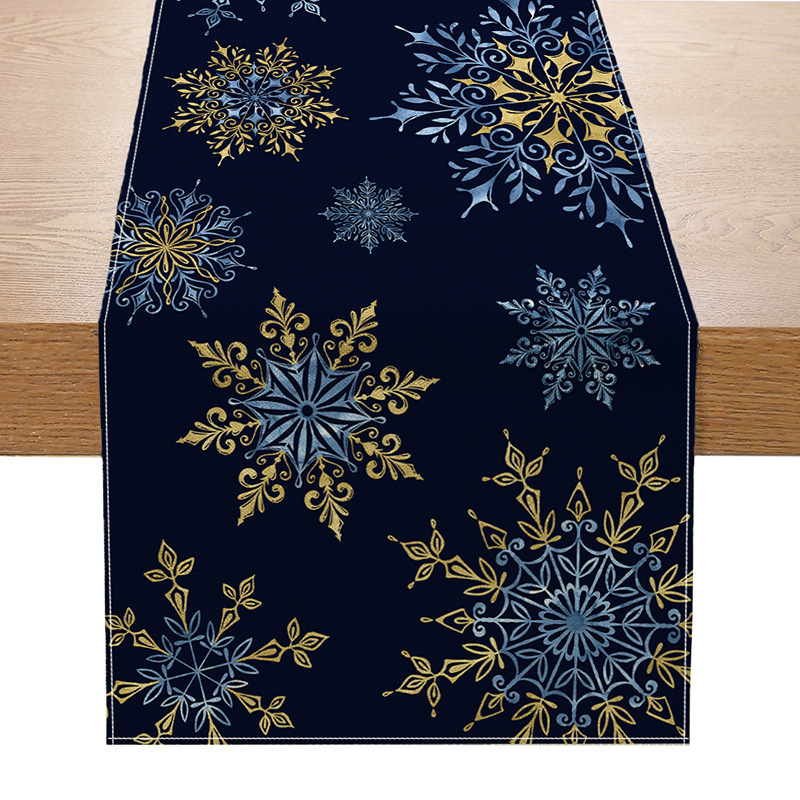 Camino de mesa navideño con estampado de muñeco de nieve y Santa