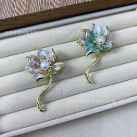 配饰诸暨珍珠天然淡水珍珠胸针胸花馒头珠荷花胸针优雅复古中国风