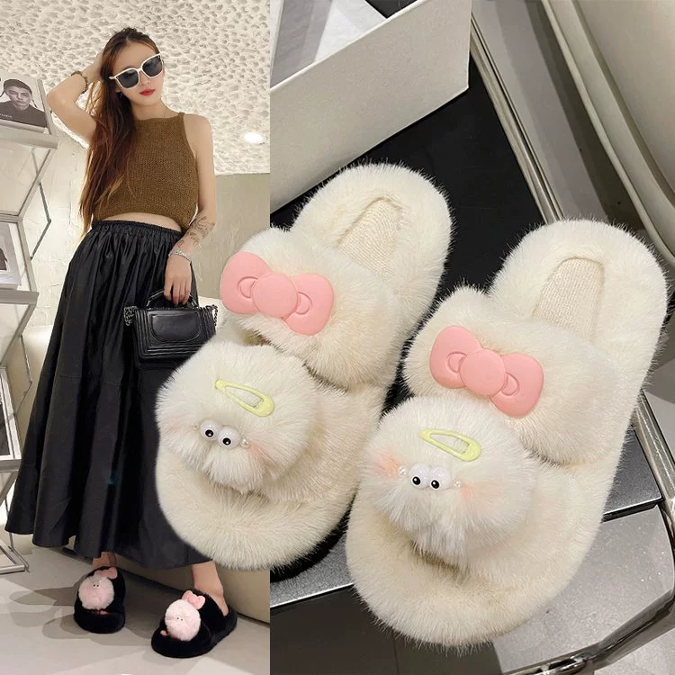 Модные трендовые тапочки 2025 года в стиле инс, милые и пушистые, нескользящие, плоские, повседневные, для улицы, для девочек