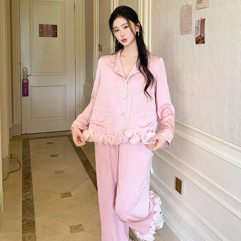 法式新款睡衣可爱甜美风女款春季高级感色丁长袖可外穿翻领家居服|undefined