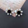 Black white earrings, silver needle, ear clips from pearl, silver 925 sample