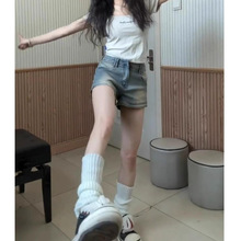 复古小个子辣妹牛仔短裤女夏薄高腰美式阔腿a字直筒裤