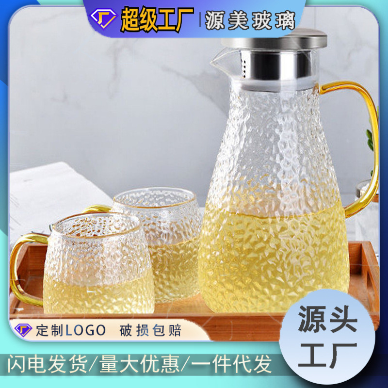 Traje de hervidor de vidrio martillado grueso de borosilicato al por mayor resistente al frío resistente al calor hogar calentado hervidor de agua frío de gran capacidad