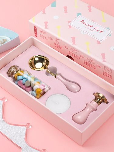Macaron fire paint stamp set, fire paint wax particles stamp head tool complete set gift box, creative birthday gift wholesale