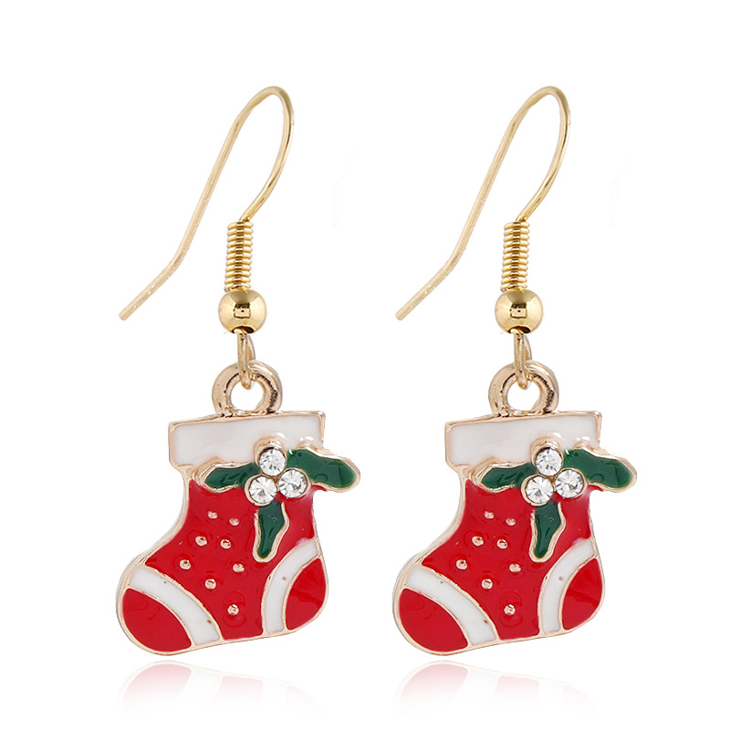 Simple Dripping Oil Christmas Stocking Earrings Necklace Set Wholesale Jewelry Nihaojewelry display picture 5