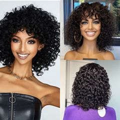 欧美跨境黑色爆炸头Synthetic wigs are used daily by women