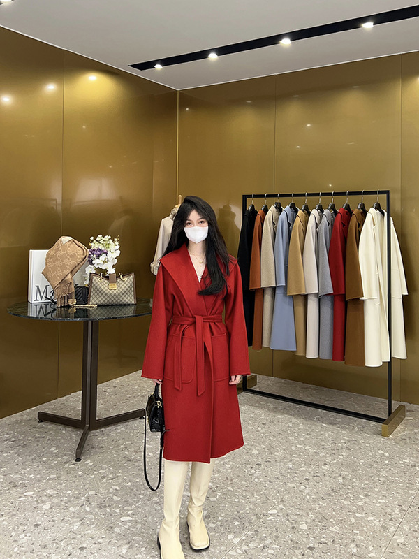 水の波紋の両面のカシミヤのコートの女性の長いタイプの秋冬の長袖のコートの級感の気質は両面を結び付けます。|undefined
