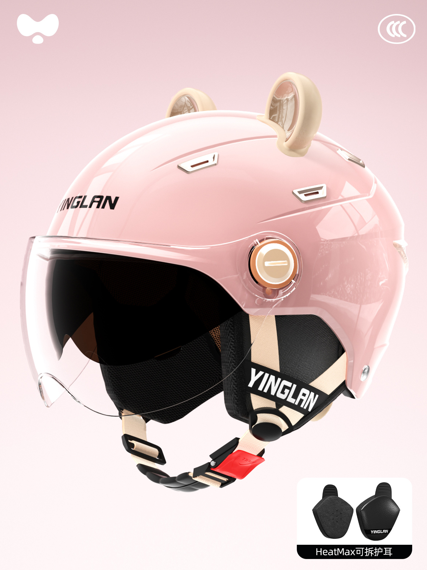 Double Visor Warm — Universal Motosiklet kaskı (dəbilqə) - 3c-double-visor-pink-hd-short-visor-heatmax-detachable-earmuffs-one-size