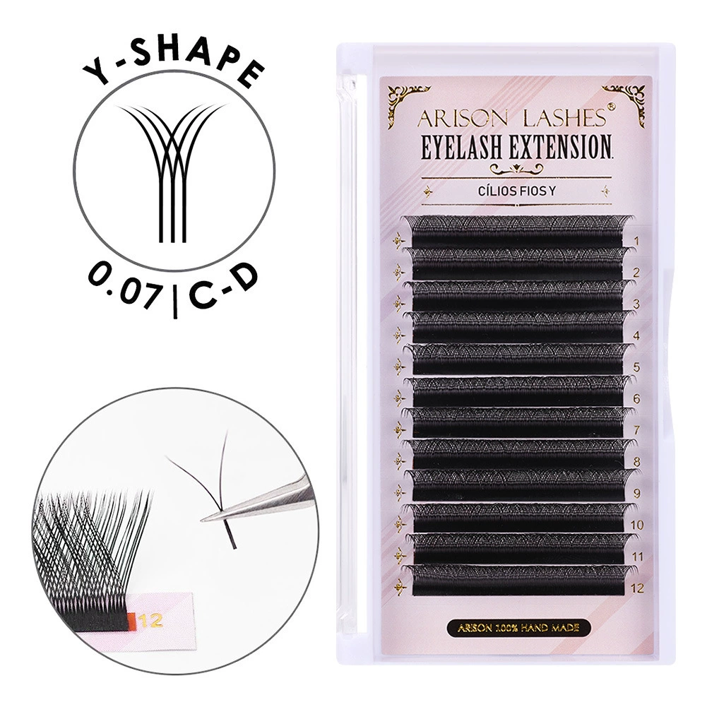 Arisonlashes наращенные плотно 0.07yy черные двойные -волосые кончики матовые сетчатые -формы фоксик ресницы