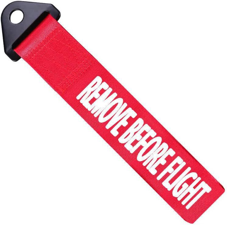 Amazon's Popular Tow Rope Remove before Flight Red Background with White Characters Emergency Tow Rope Strap