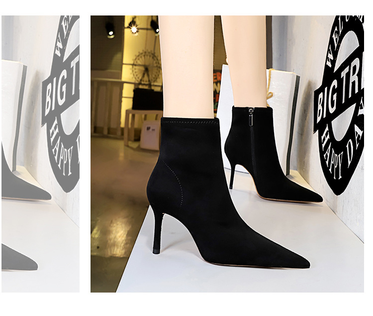 ShoeVault 8788-7 European And American Style Simple Thin Suede Pointed Toe Sexy Nightclub Slimming High Heel Short Tube Women's_vogvips.com