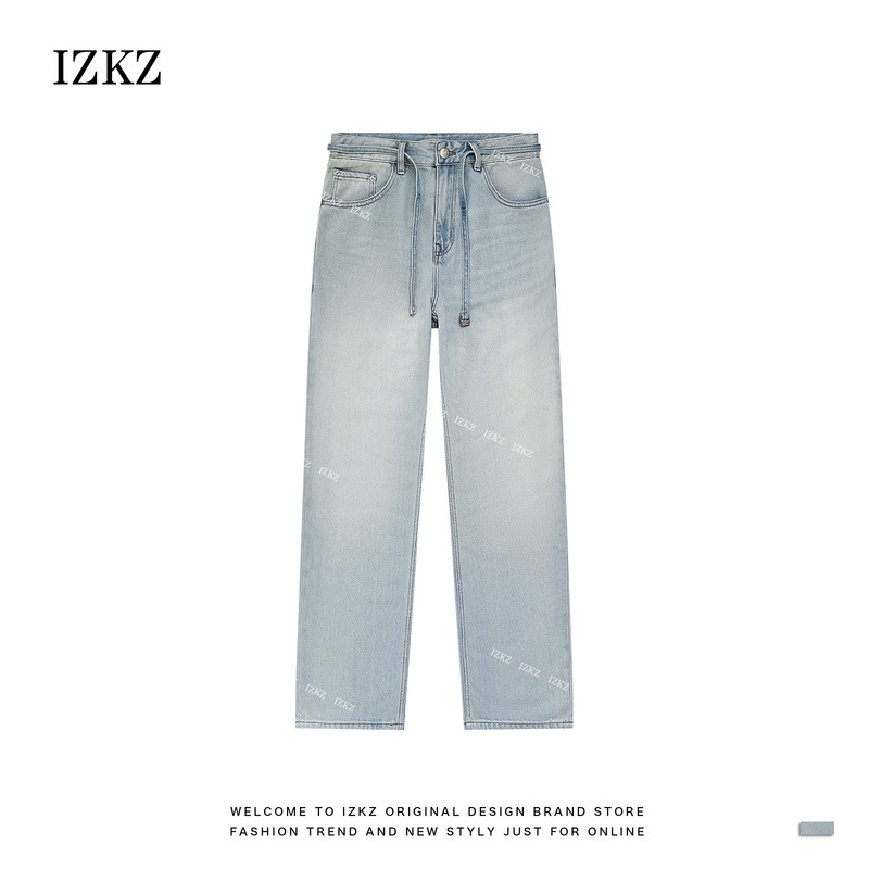 Bai Ze Izkz Lyocell Fabric Italian Black Label Series High Quality Washed Straight-Leg Jeans Men's Style