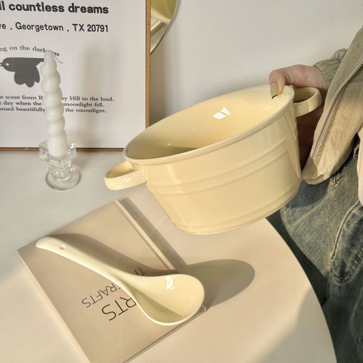 奶fufu双耳大容量汤碗优质家用瓷泡面碗螺蛳粉碗高颜值大碗勺大盆