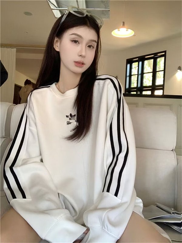 三叶草纯棉长袖卫衣男女春秋季上衣情侣三条杠休闲宽松套头打底衫|undefined