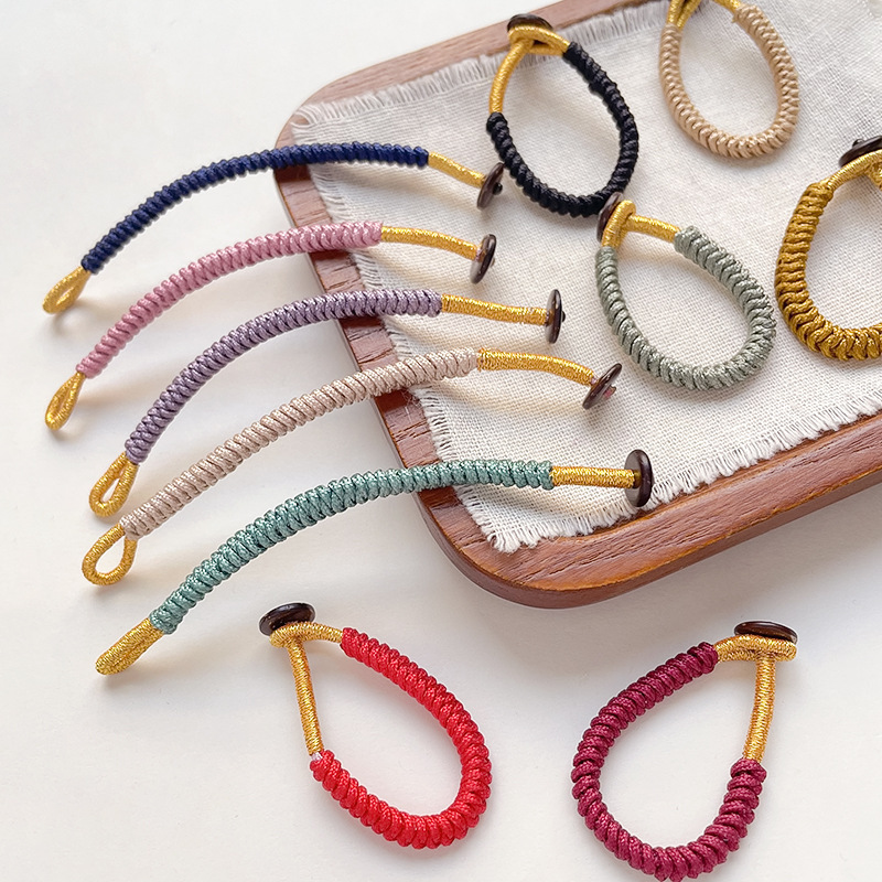 Solid Color Handmade Braided Rope Diamond Knot Ring Buckle Lanyard Keychain DIY Handmade Pendant Coil Song Brocade Accessories