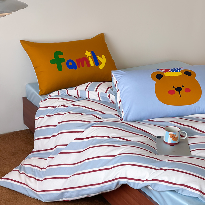 Cartoon Cotton Four-piece Bedding Set Cute Korean Style Bed Set_voghion.com