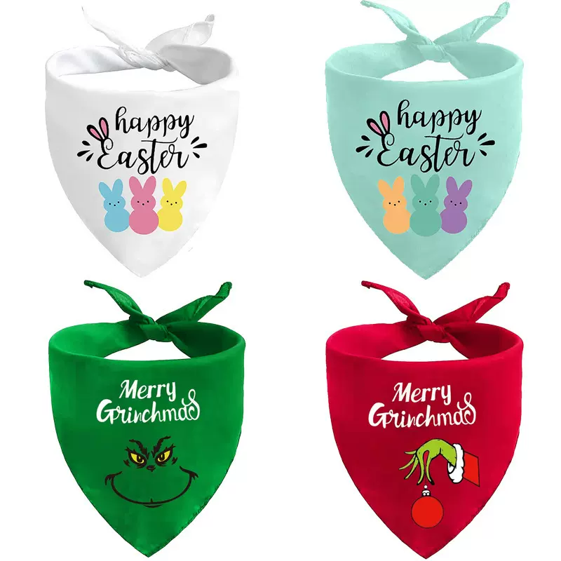 复活节圣诞节狗狗三角巾宠物口水巾跨境高档面料宠物用品厂家现货