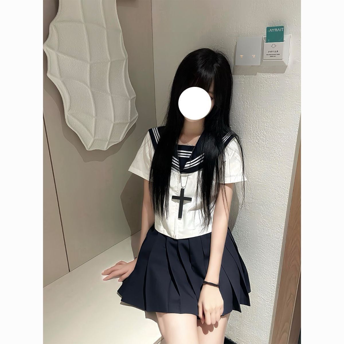 学院风JK制服穿搭正统白三本中间水手服搭配同色百褶裙软妹套装女