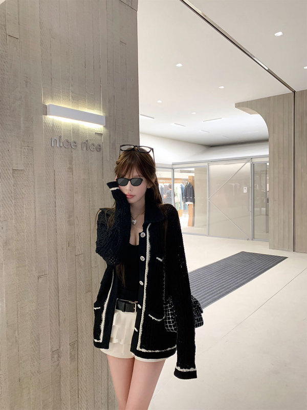 CHICYOU【王1博同款】休闲松弛感小香翻领针织外套女|undefined