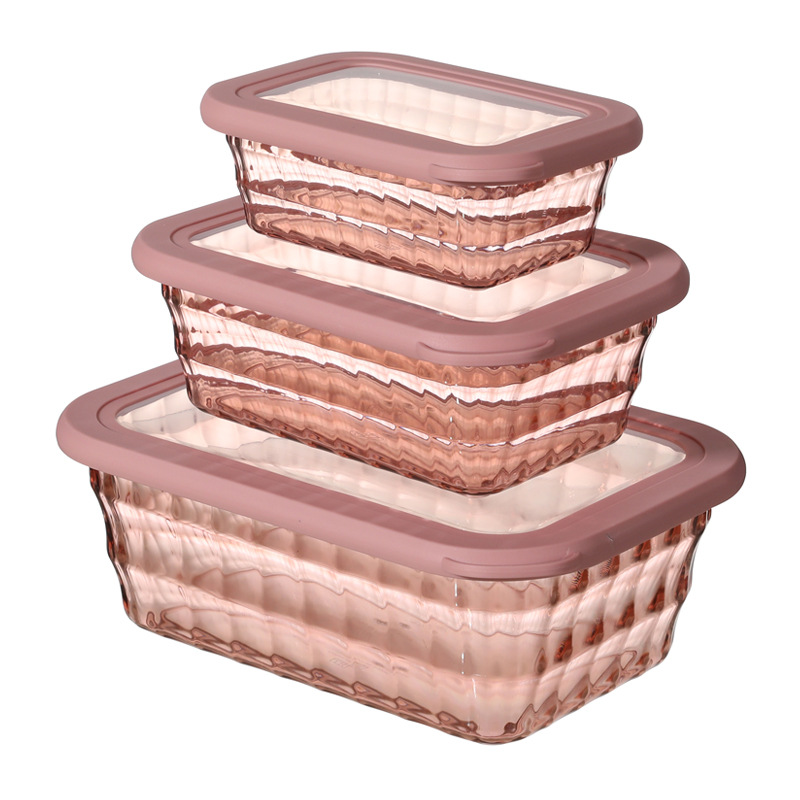 Zhang arco de gran capacidad sellado tazón de fuente de mantenimiento fresco caja de almuerzo de plástico rectangular Estilo nórdico refrigerado fresco caja de almacenamiento de tres piezas conjunto