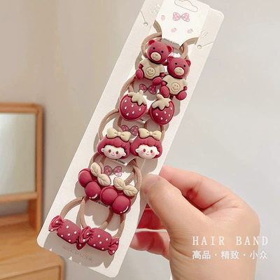 Saç üçün rezinlər Damage Hair, Girls' Hair Bands, Baby Hair - 10-pieces-of-wine-red-bear-combination-opp-bag