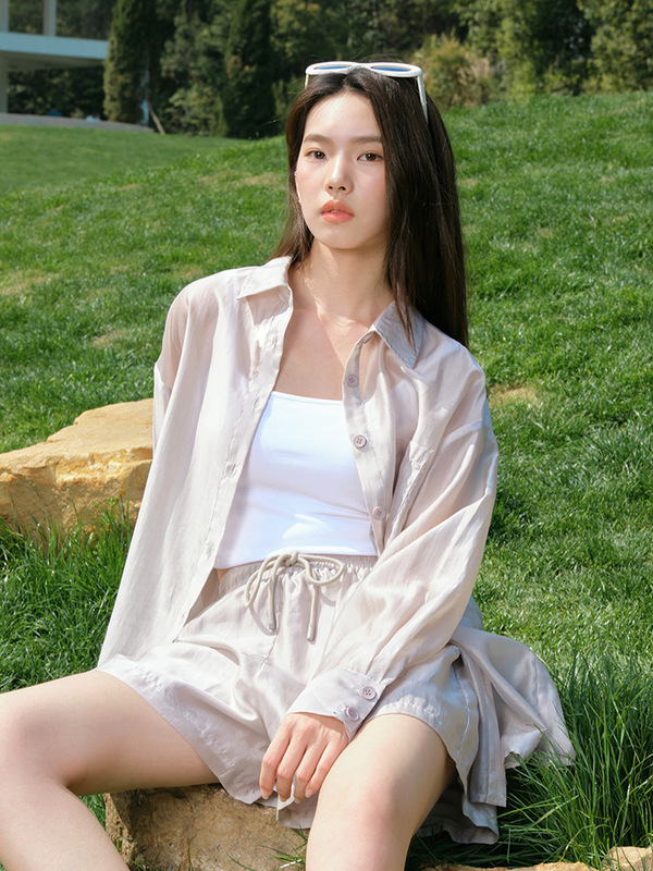 夏新作リヨセル軽量通気性速乾ソフトシャツショーツ美しい背中シルクスカーフ高級女性4点セット|undefined