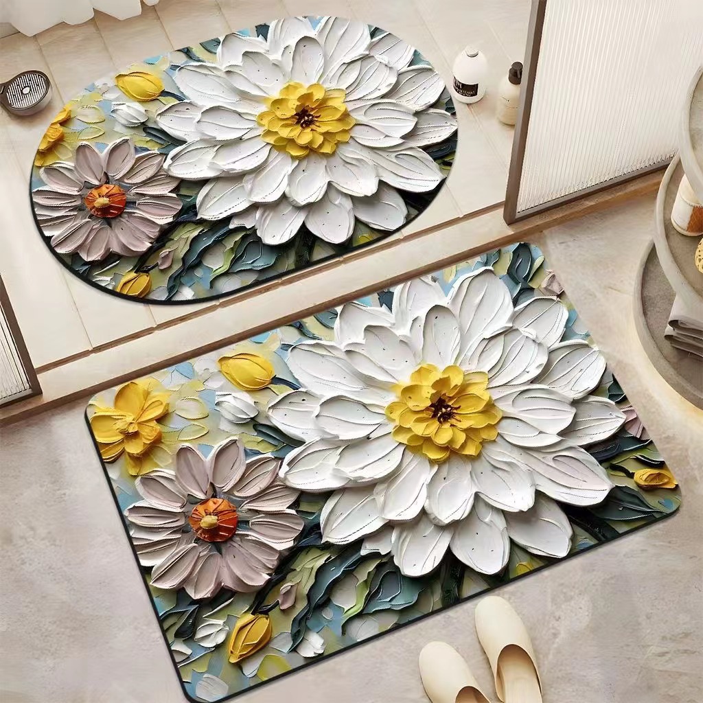 Diseño original 3D visión baño puerta antideslizante absorbente de secado rápido resistente al desgaste estera del pie simple pequeña flor absorbente